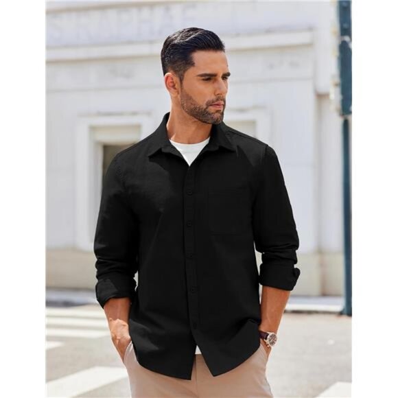Mens Lightweight Shirt Jacket Button Down Casual Shacket Overshirt Long Sleeve - Picture 3 of 5